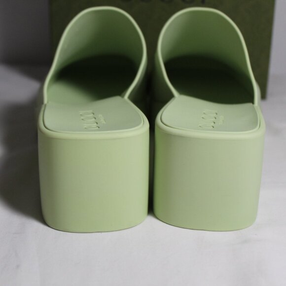 NWB Gucci Logo Rubber Clogs Mules Slip Ons Light Green 38 725899 - Picture 5 of 8